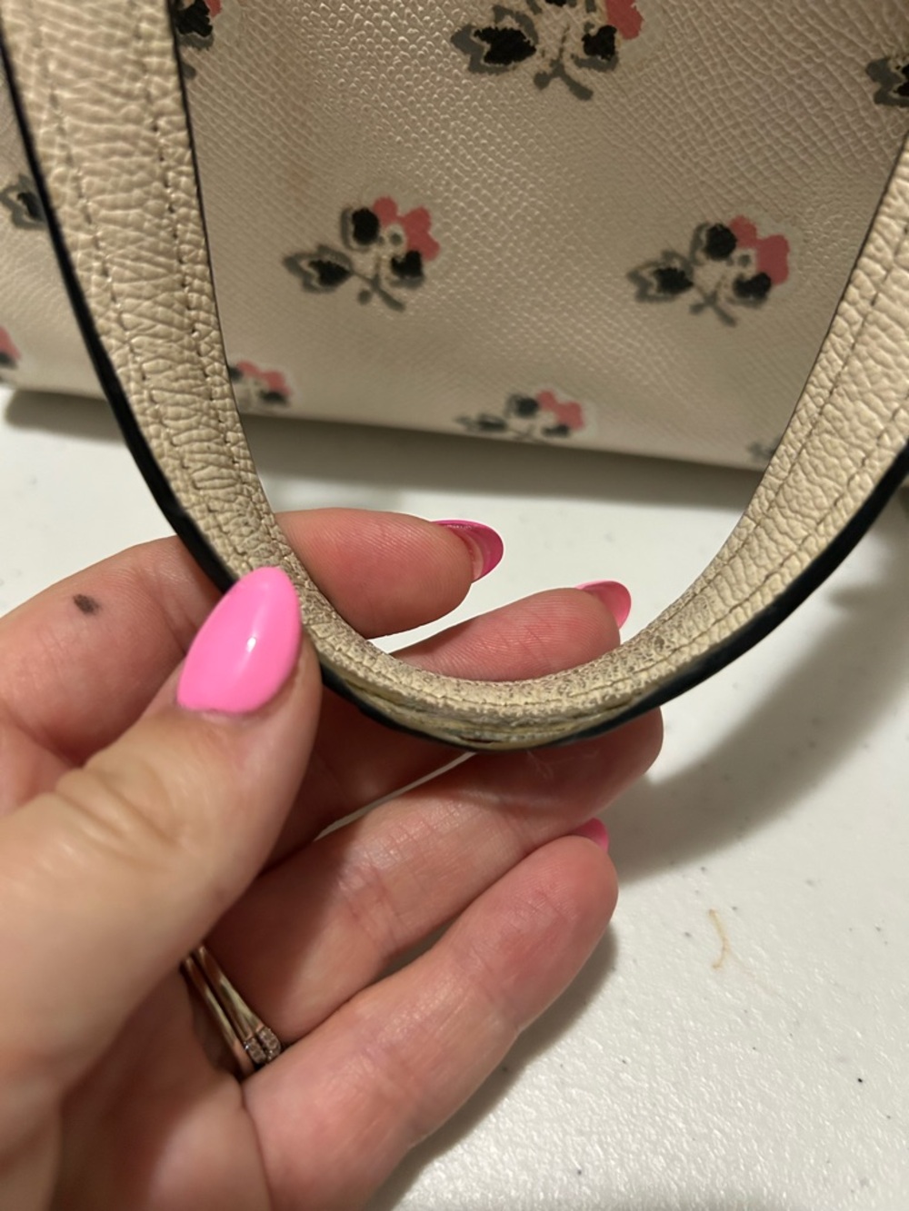Coach Cream Floral Print Satchel with Pink & Black Accents - Picture 3 of 3